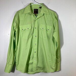 Mens Roper Western Pearl Snap Long Sleeve Shirt Lime Green S Cotton